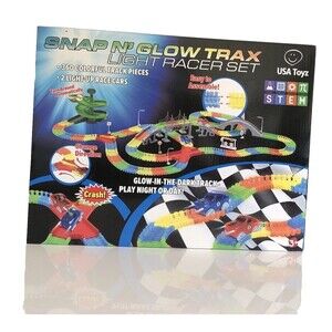 USA Toyz Glow Race Tracks + LED Toy Cars Set, Kids Racing Track, Light-Up Cars